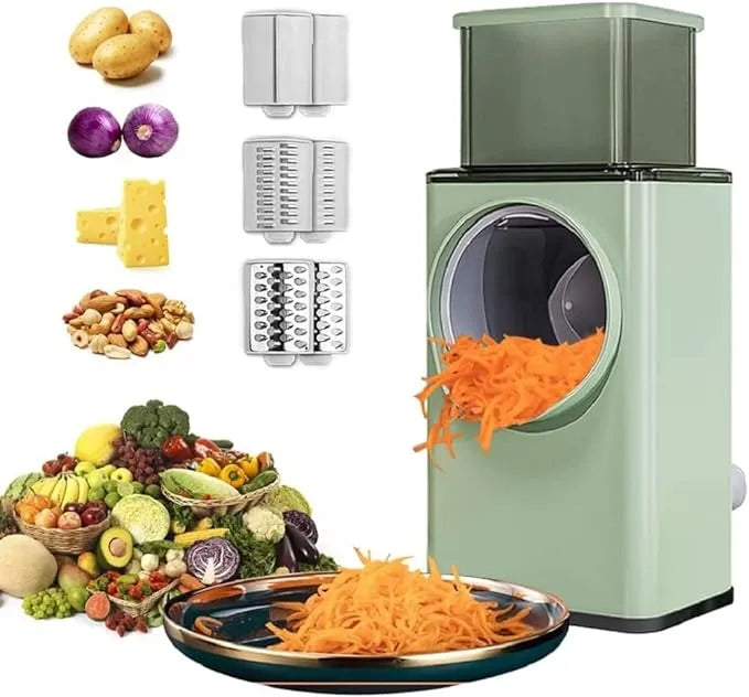 Multifunctional Rotary Drum Vegetable Grater & Slicer for Kitchen(Green)