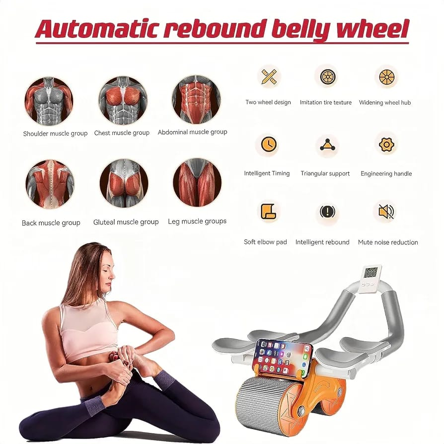 Fitness Wheel Home Non-slip Roller Automatic Rebound Mute Two-wheel Four-elbow Support Flat Plate Two-in-one Slimming