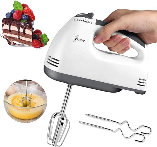 Electric Hand Mixer Easy Mix-300W with 7 Speed Control & Detachable Stainless-Steel Finish Beater & Whisker.