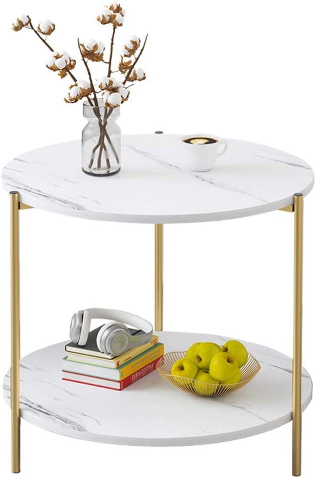 2 Tier White Side Table, Golden  Living Room Coffee