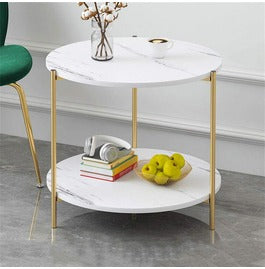 2 Tier White Side Table, Golden  Living Room Coffee