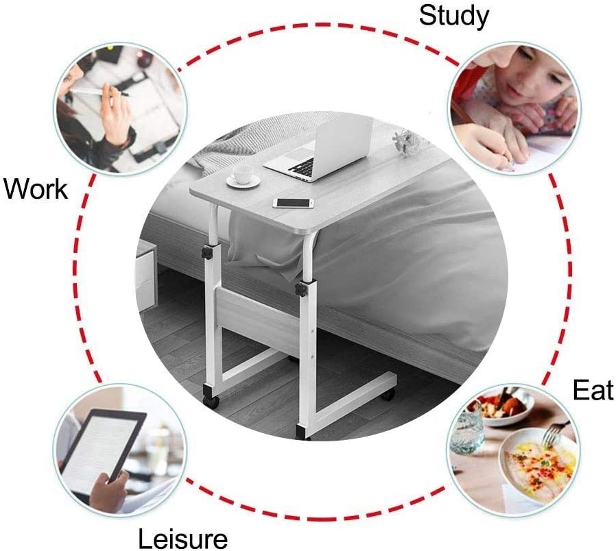 Vertical Laptop Table Adjustable Height with Wheels Side Desk 60x40 cm